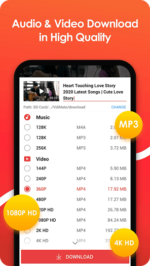 Audio and video download screenshot